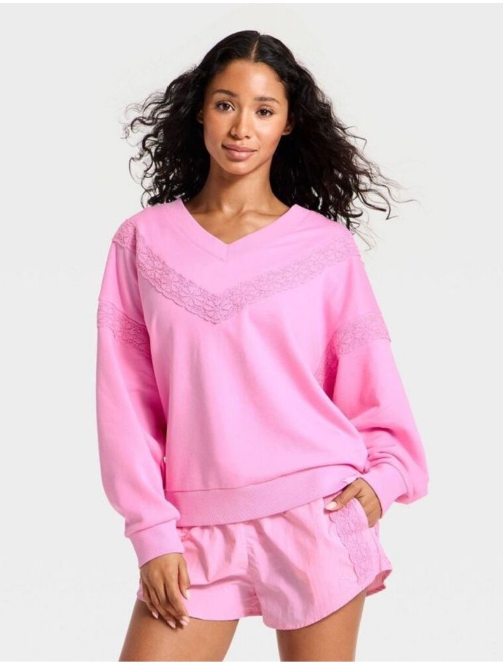 30. JoyLab - Women's Crochet Trim V-Neck Sweatshirt - JoyLab Pink